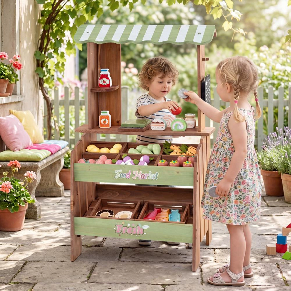 Hivvago Wooden Grocery Store with Chalkboard and Accessories Montessori Toy