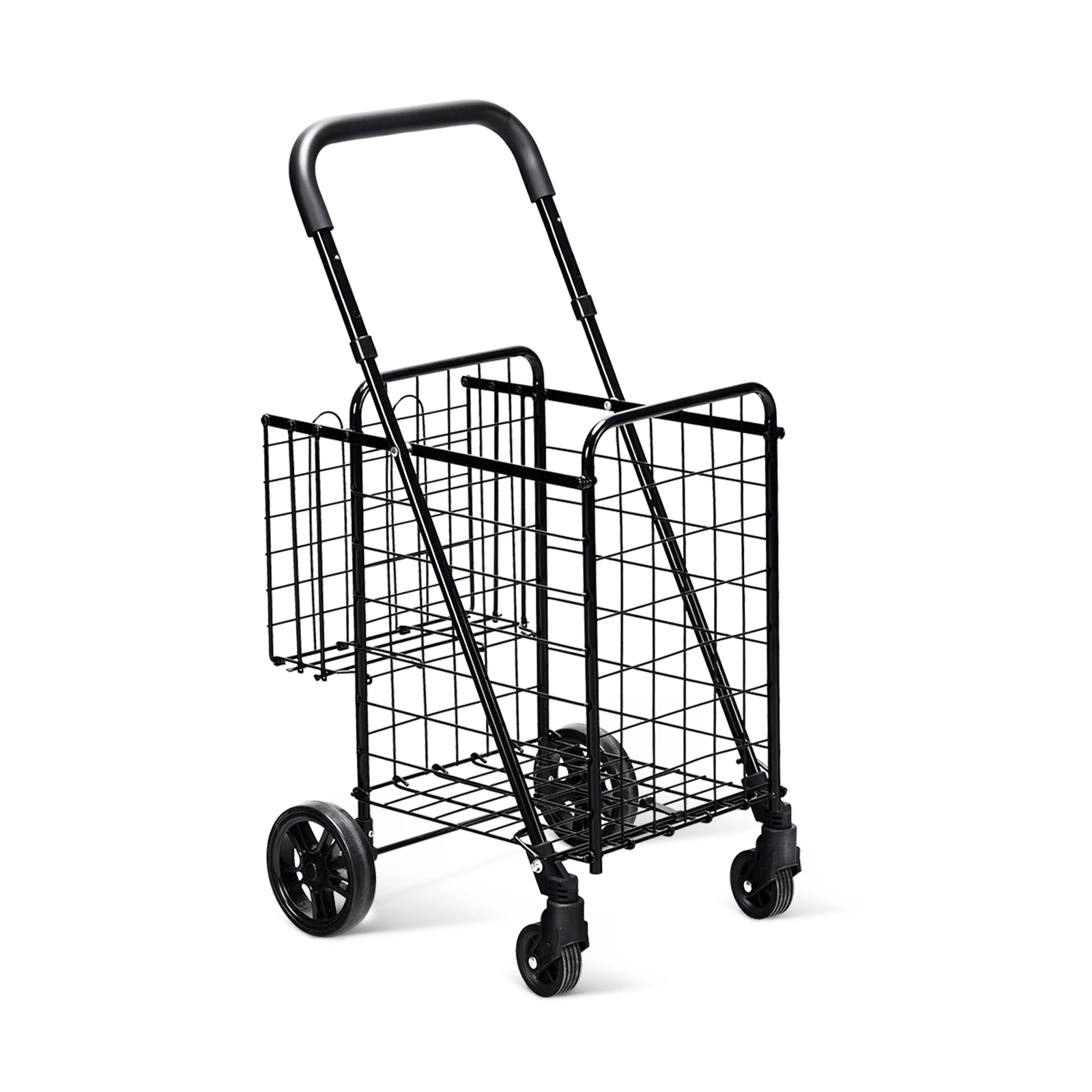SUGIFT 44-lb Capacity Folding Shopping Cart with Wheels 2-Basket Rolling Grocery Trolley and Handle