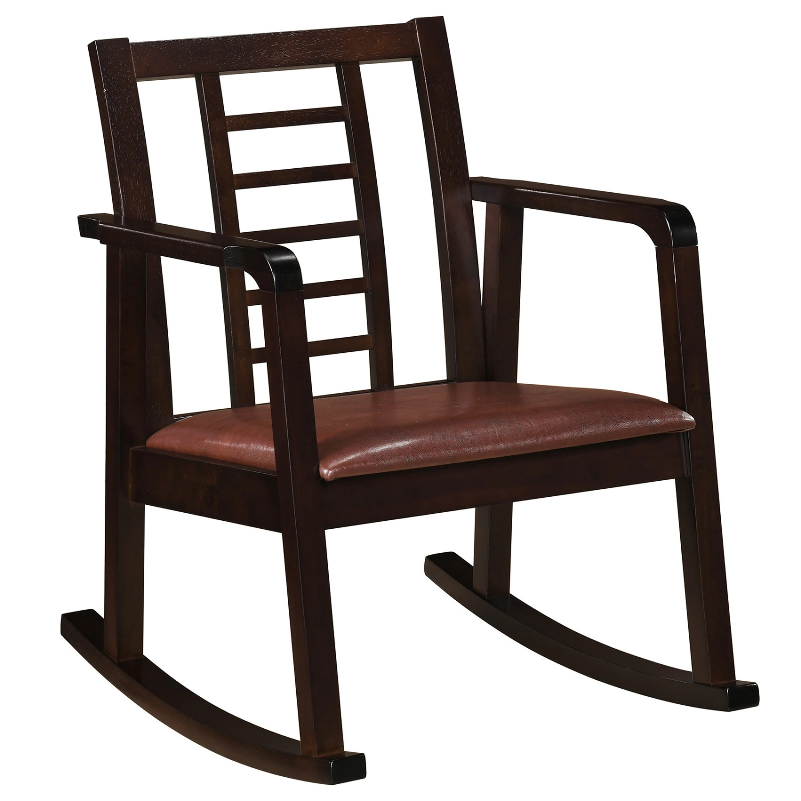 SUGIFT Brown Wooden Ladder-Back Rocking Chair with Faux Leather Seat