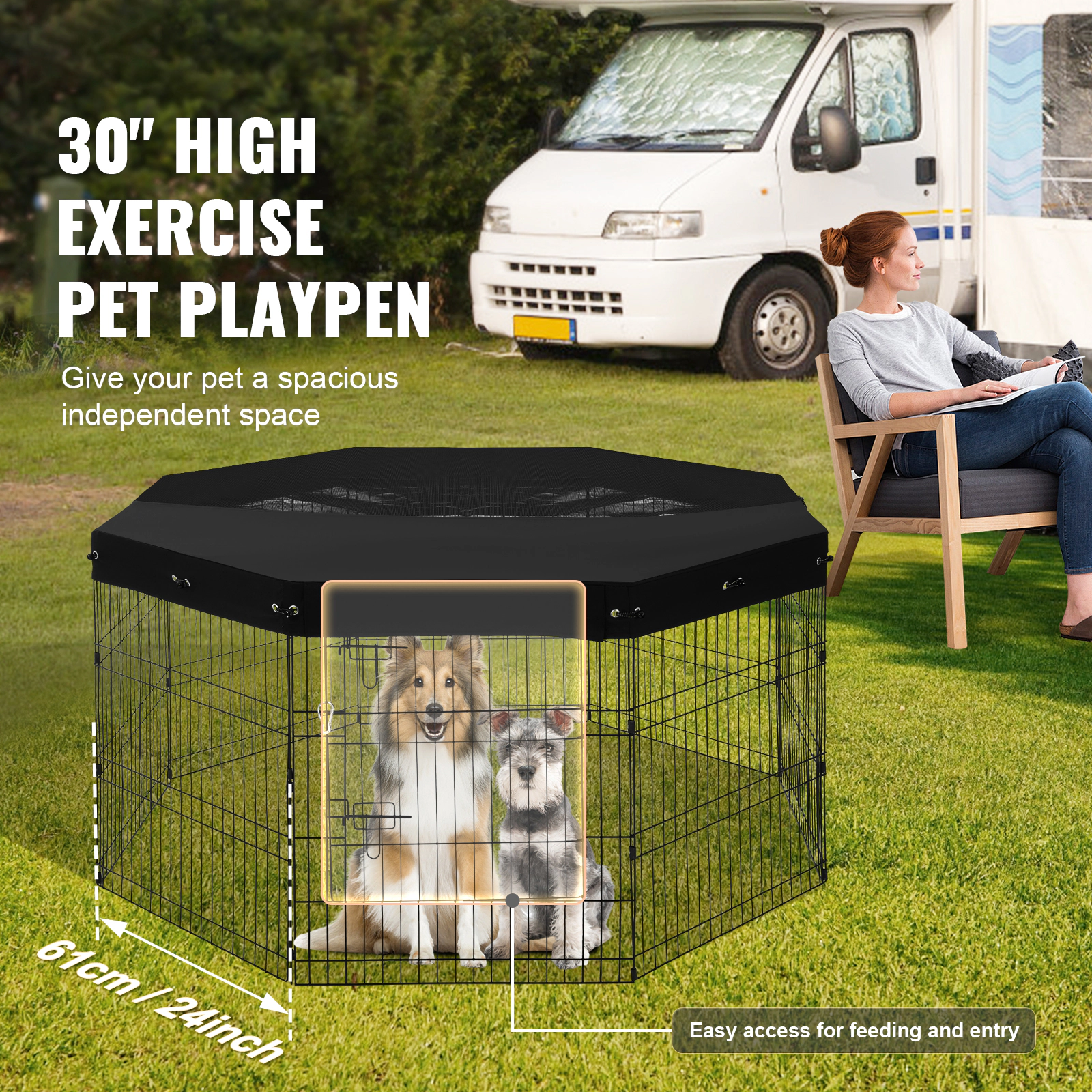 HONGGE Dog Playpen Panels Foldable Metal Pet Exercise Pen Dog Fence Indoor and Outdoor Pen with Door and 600D Oxford