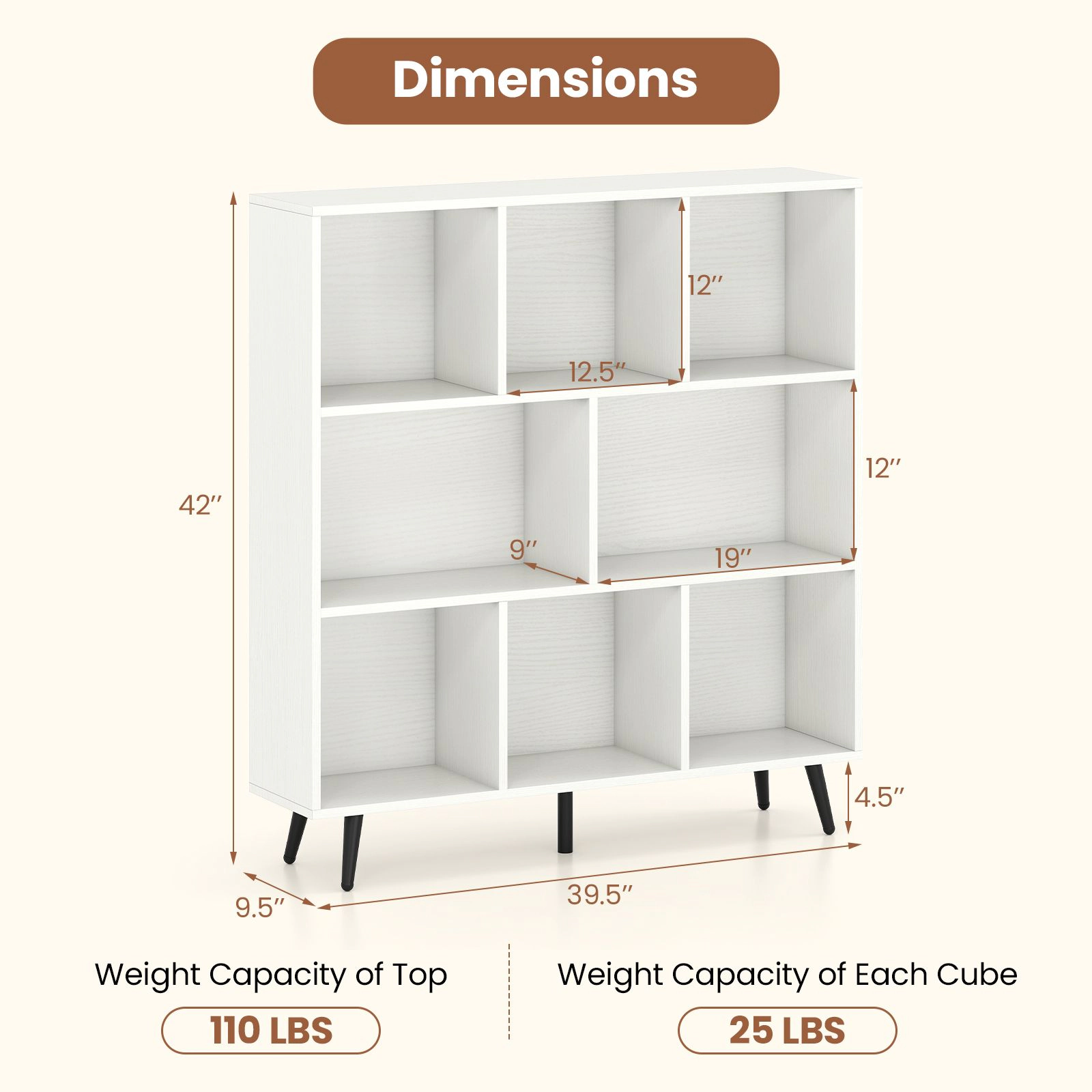 SlickBlue Modern -Cube Storage Bookcase with Metal Legs