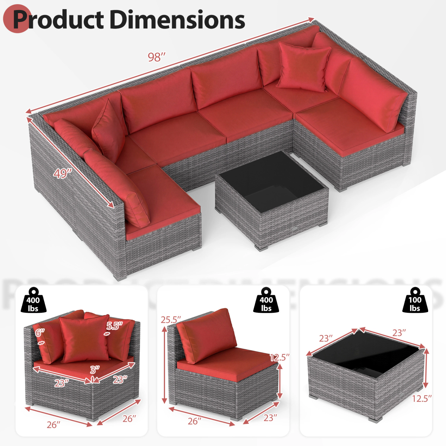 LJG 7-Piece PE Rattan Patio Set with Glass Table & Soft Cushions for Outdoor