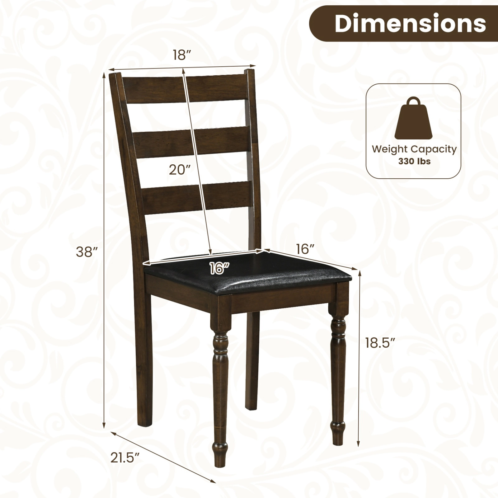SUGIFT Farmhouse PU Leather Upholstered Dining Chairs Set of 2 with PU Leather Seat 330-lb Capacity Brown + Black