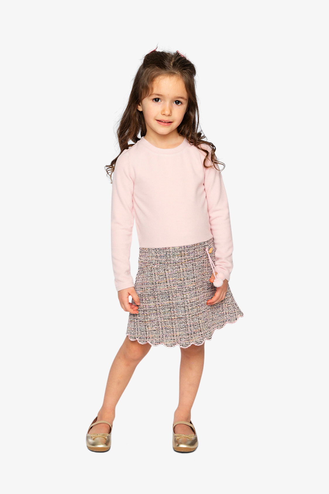 Deux par Girls Bi-Material Long Sleeve Knit A-Line Dress