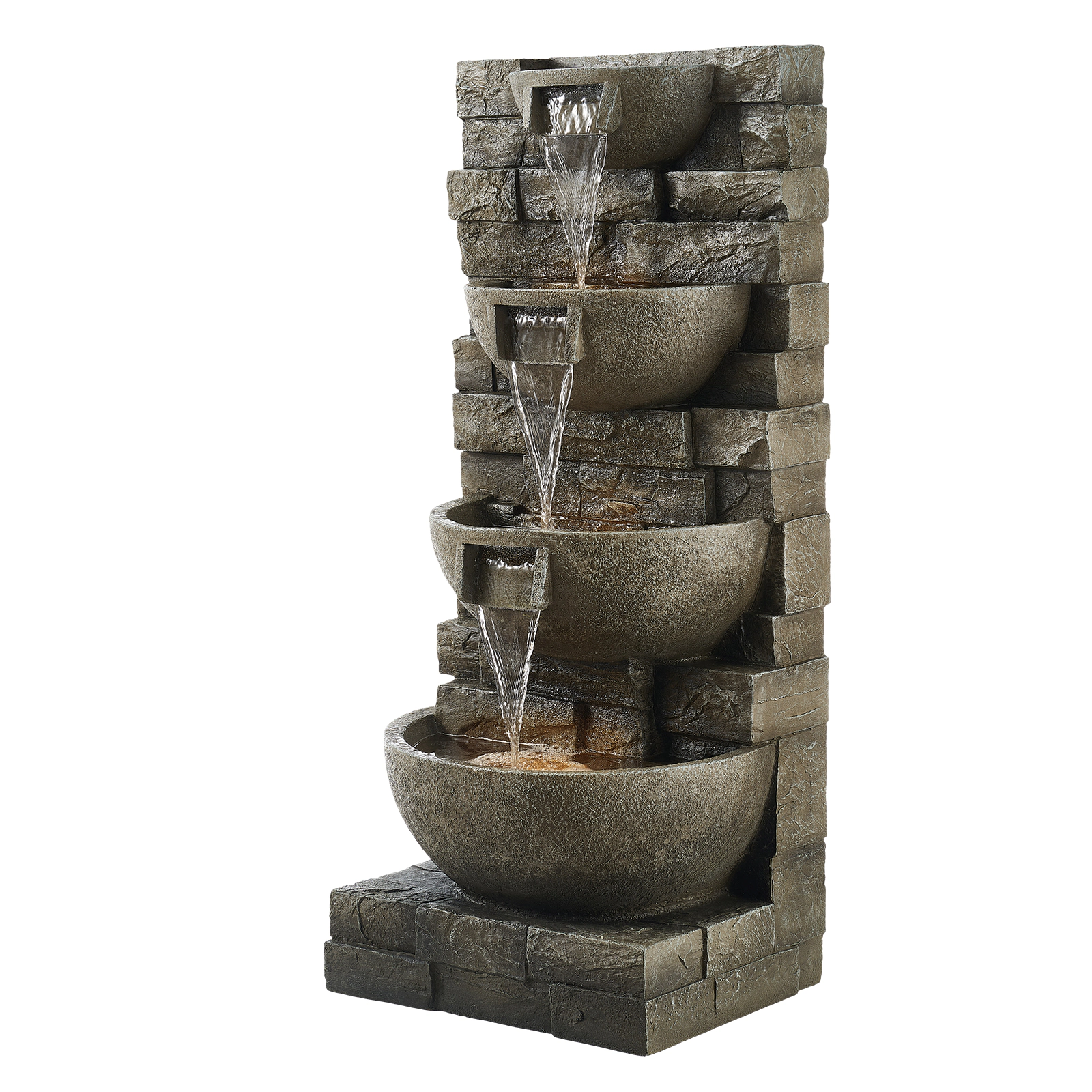 HONGGE Outdoor Water Fountain, Height Fountain and Waterfall, Floor Standing Cascading Fountains with LED Light Pump
