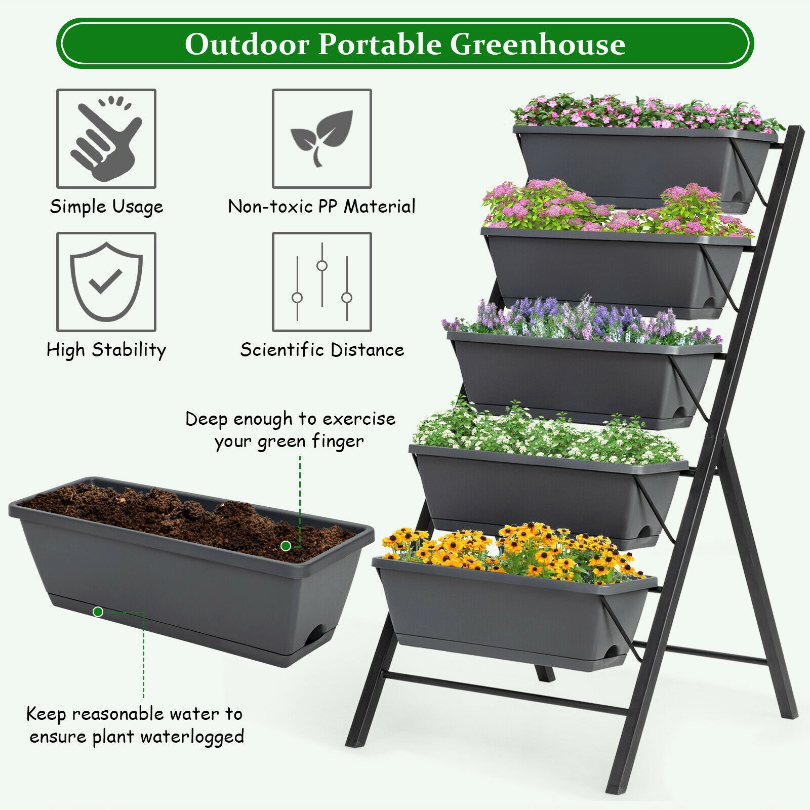Hivvago 5-Tier Raised Planter for Flowers and Vegetables