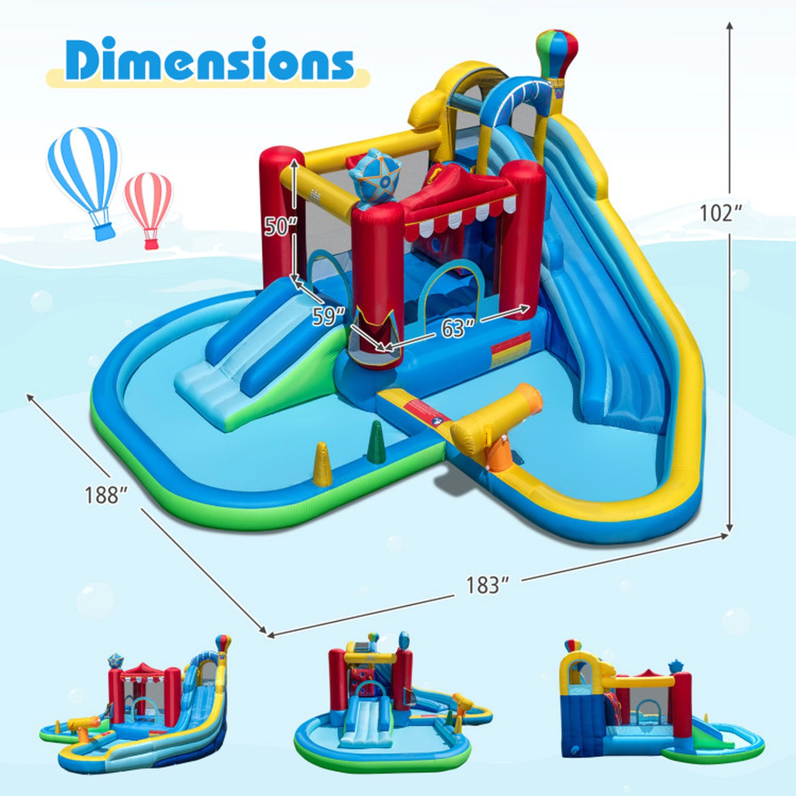 SUGIFT Inflatable Water Park with Splash Pool Water Cannon and Bounce House 200-lb Capacity Ages 3-12 Multi-Color
