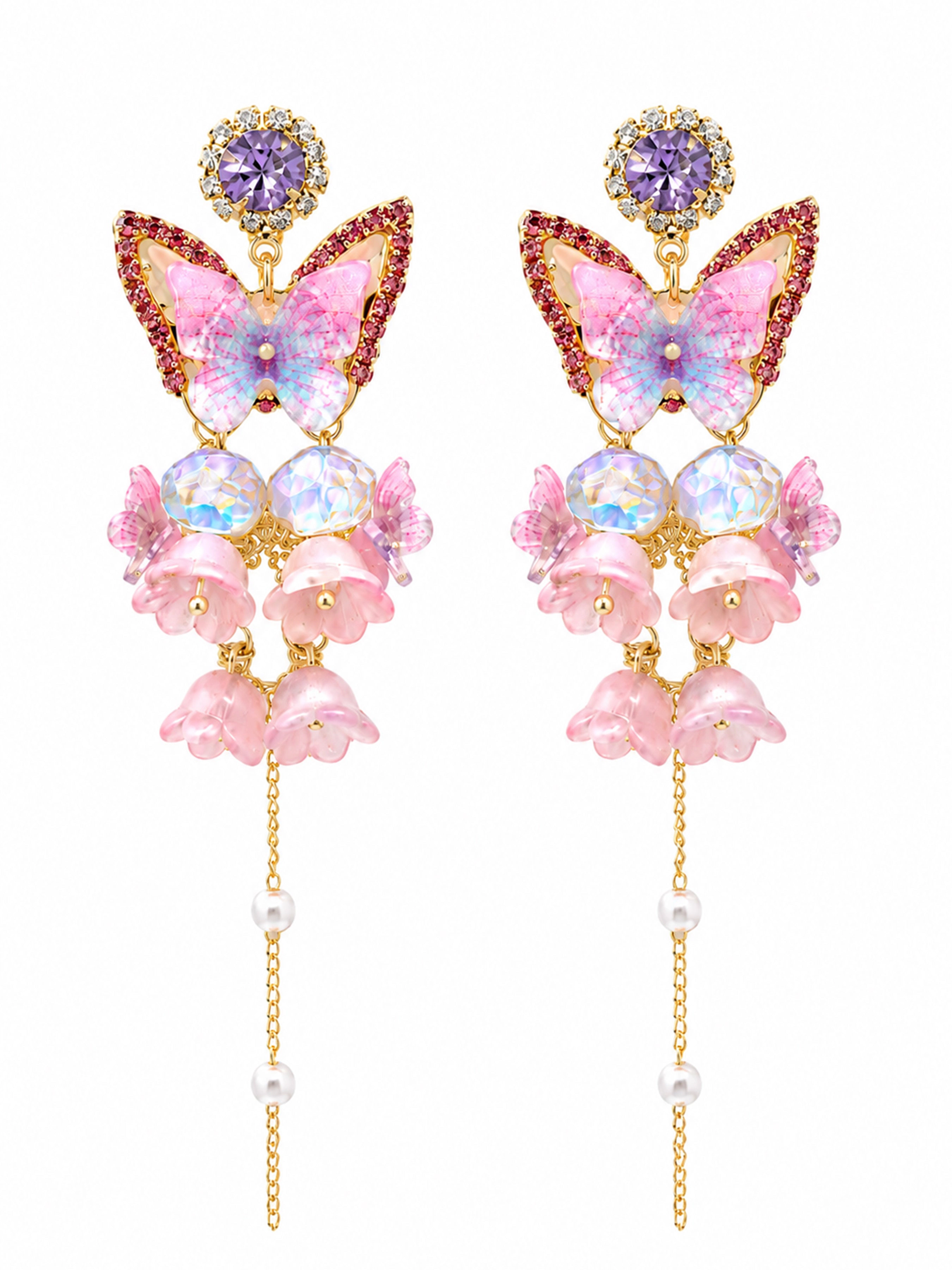 AGP PARIS Womens Crystal Butterfly Long Drop Earrings