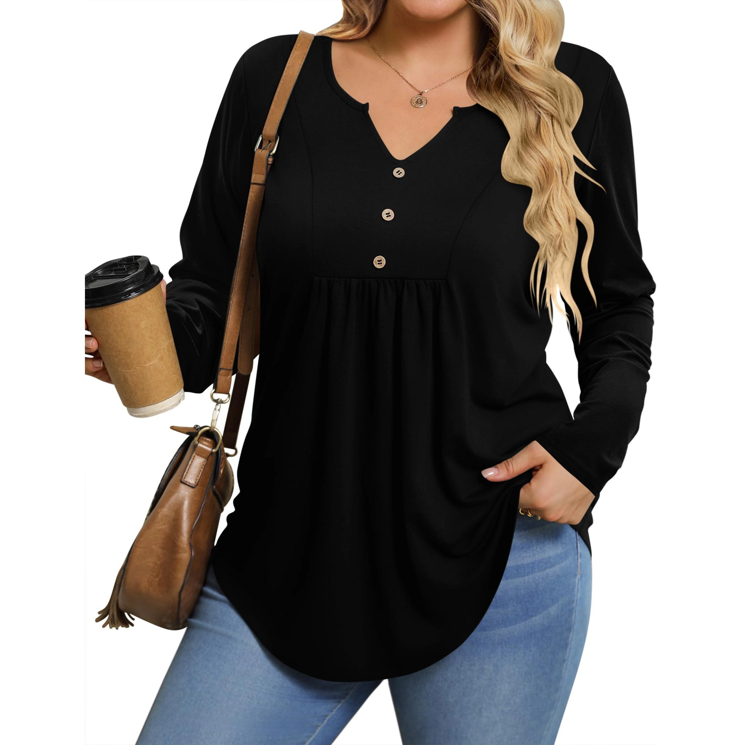Zeagoo Women Button Front V Neck Blouse