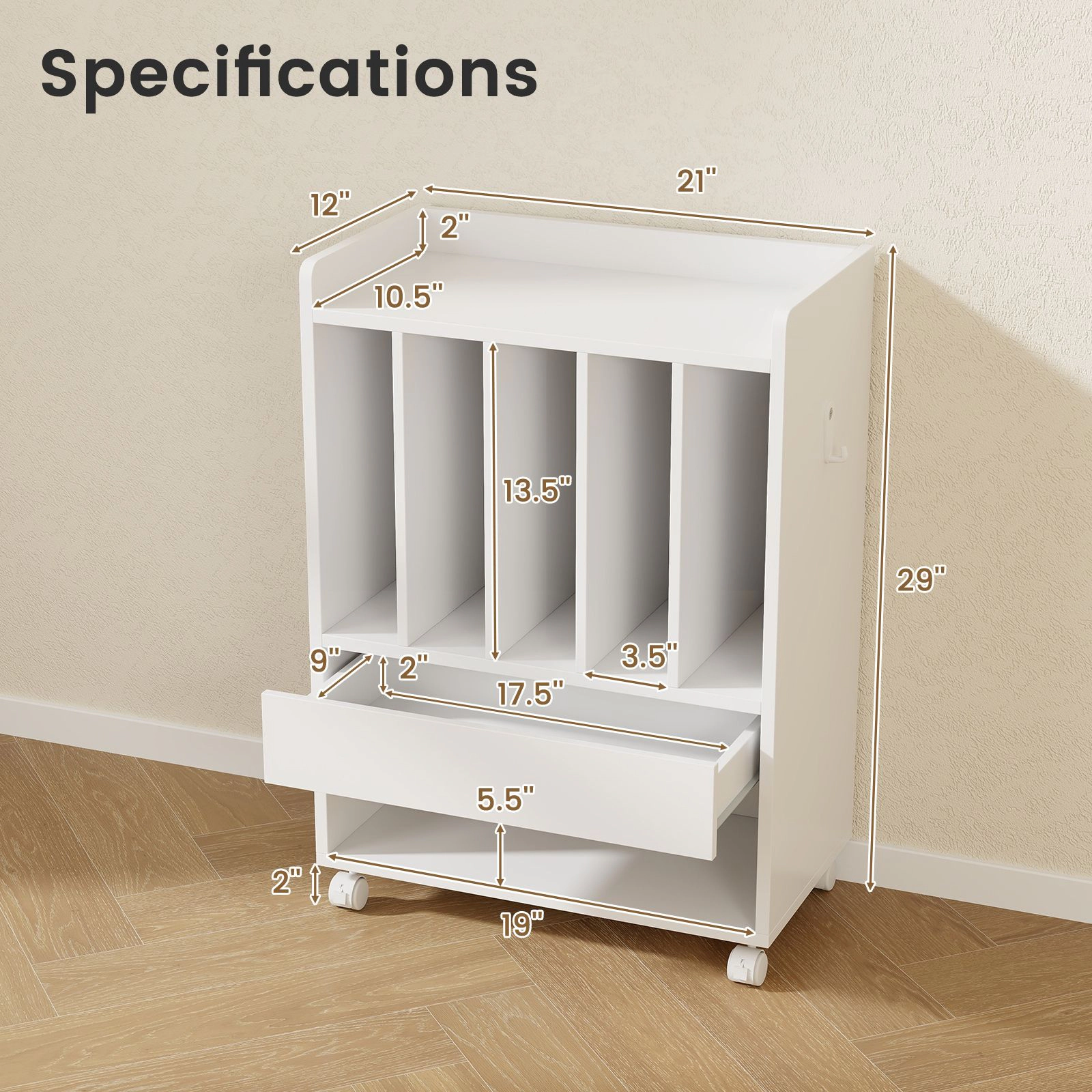 SlickBlue White Side Table with Storage Drawer and Shelves