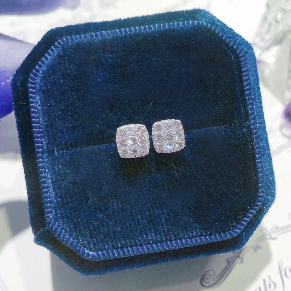 Wardrobe Whimsy Square Pave Set Cubic Zirconia Stud Earrings Minimalist Sparkling Fashion Jewelry