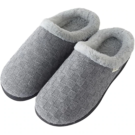 Women’s Woven Knit Fleece Clog Slippers, Cozy Plush Faux Fur Lined Memory Foam House Shoes