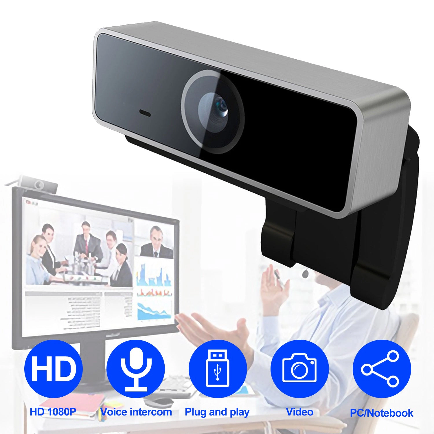 GBruno 1080P Auto Focus Webcam With Microphone