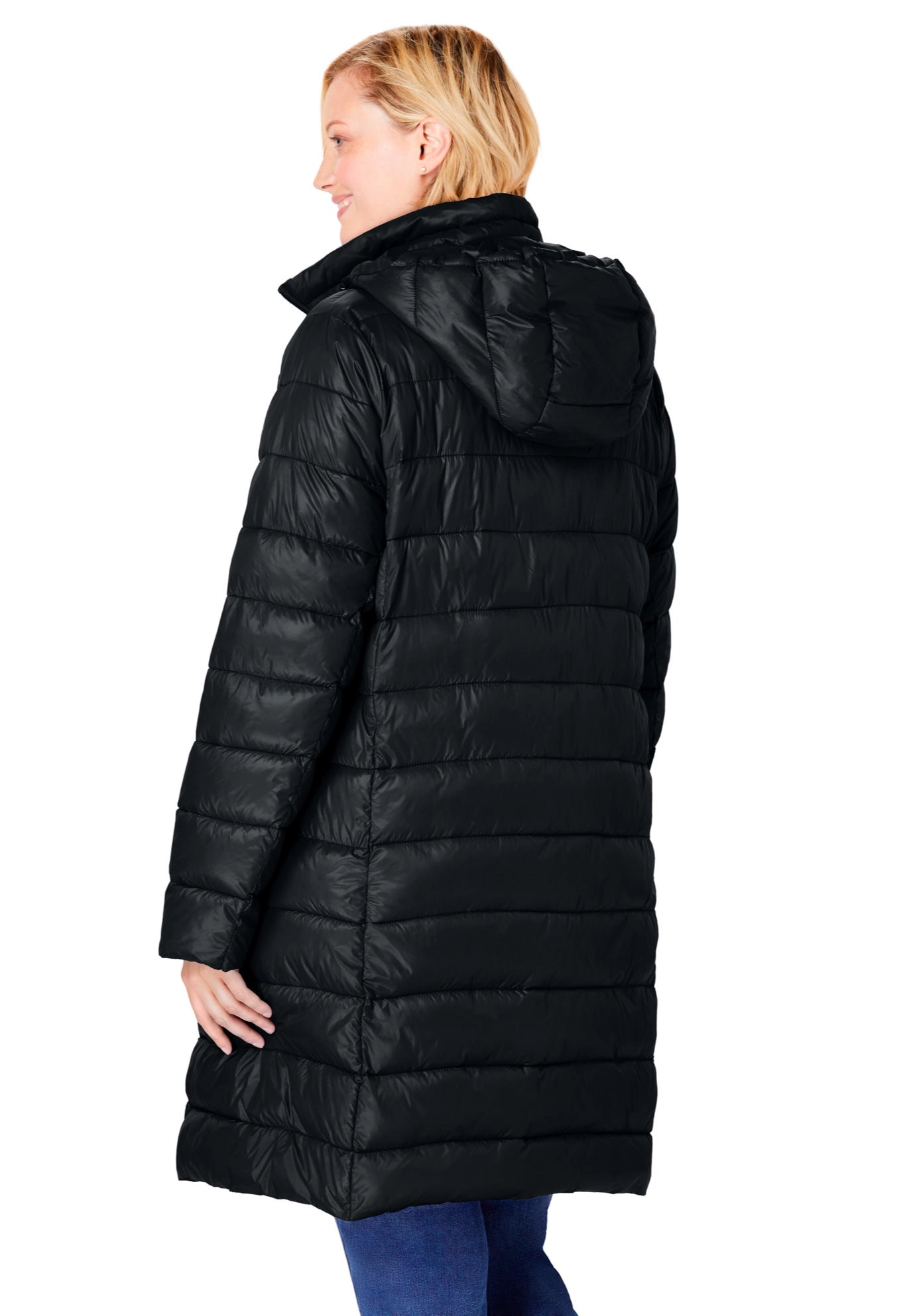 Woman Within Plus Long Packable Puffer Jacket