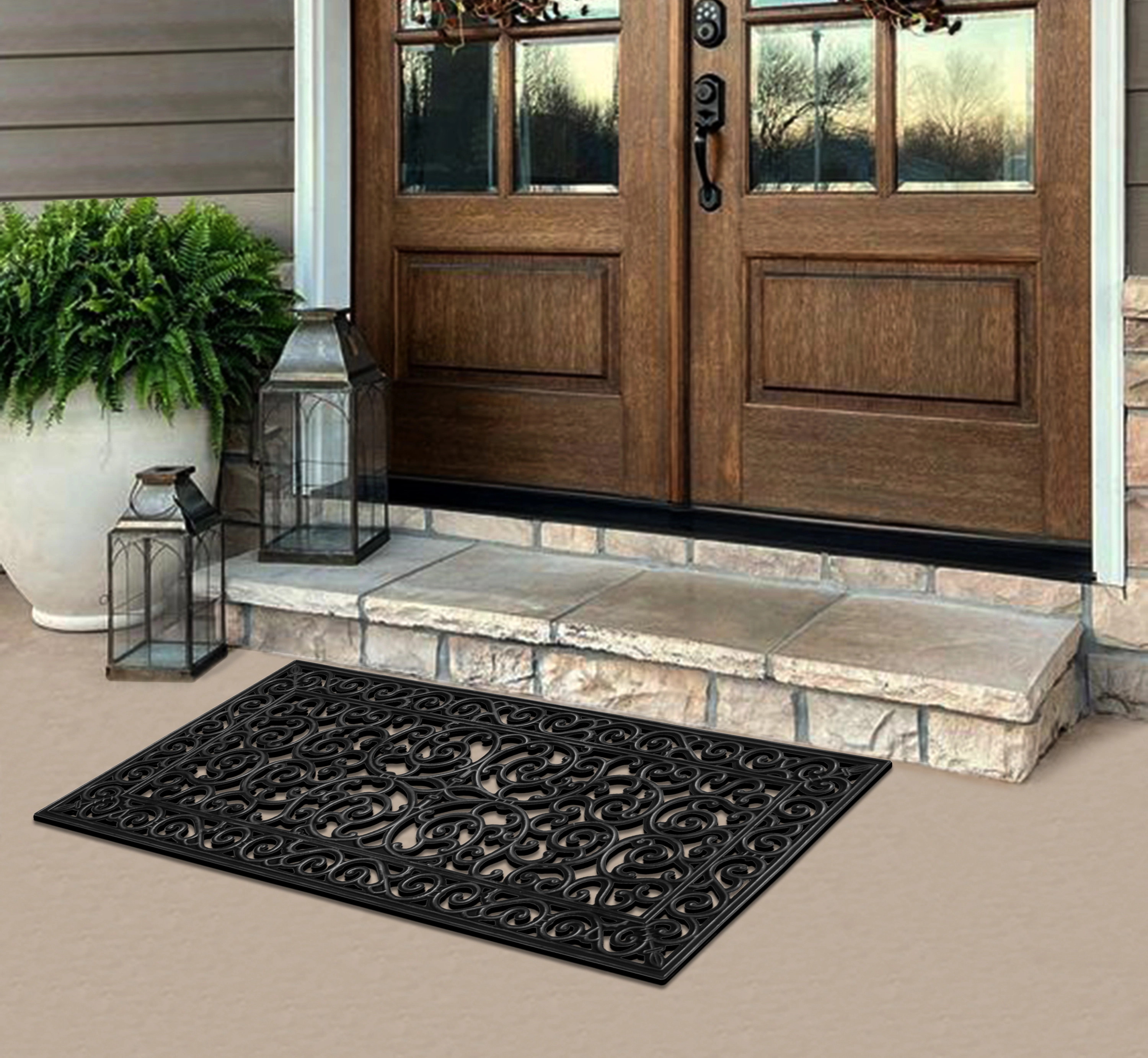 A1 Home Collection 9 lb Heavy Duty Rubber Outdoor Doormat Non-Slip Dirt Scraper Mat, Onyx Estate, 24 x 48 Inches