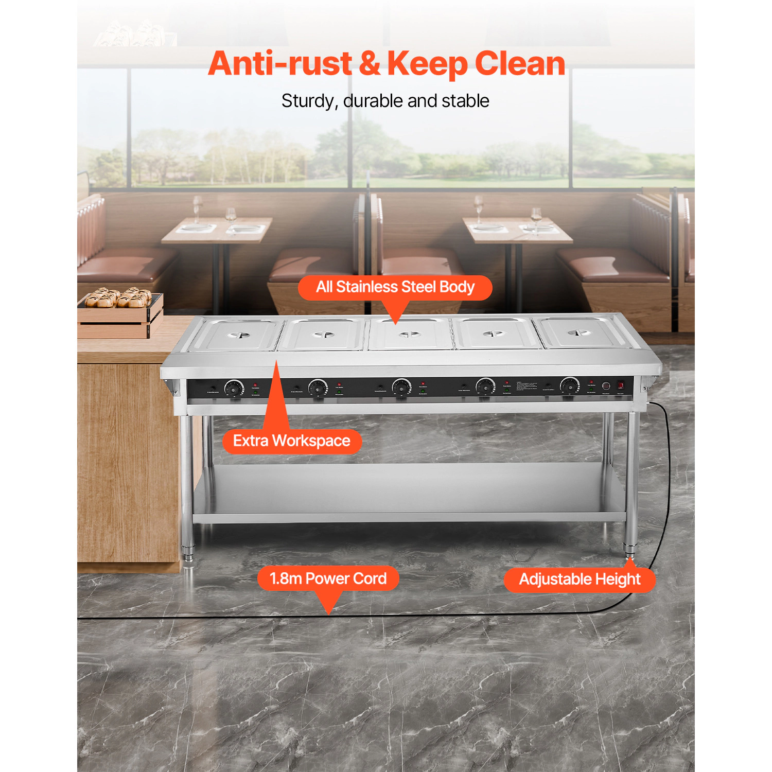 HONGGE Commercial Food Warmer Electric Steam Table with Independent Temperature Control Stainless Steel Buffet Catering