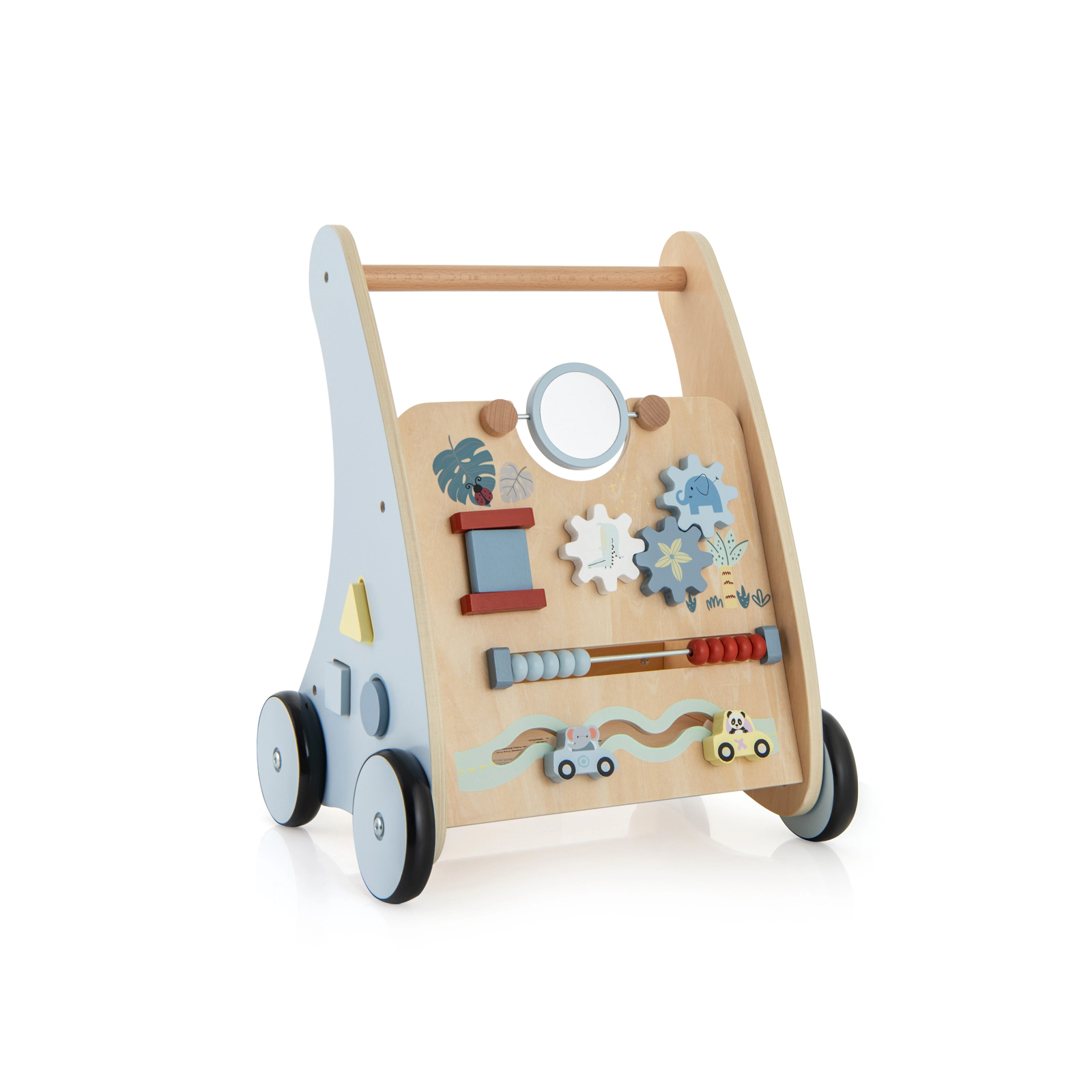 SUGIFT Wooden Baby Push and Pull Walker with Multi-Activity Learning Center 18-in Tall 3+ Years Blue