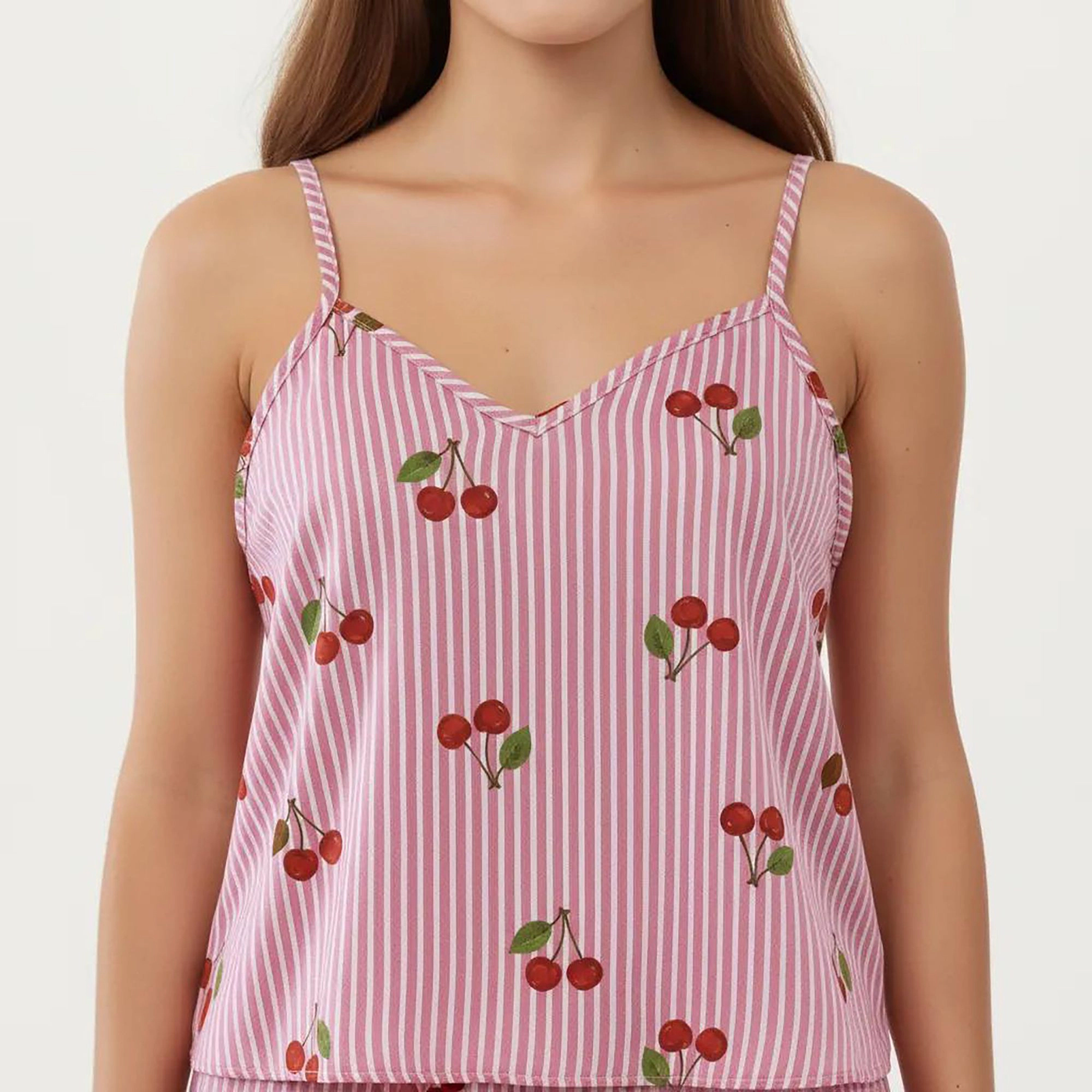 Anna-Kaci Women's 2-Piece Pajama Cami Top with Adjustable Straps and Relaxed Fit Pants Printed Sleepwear Set