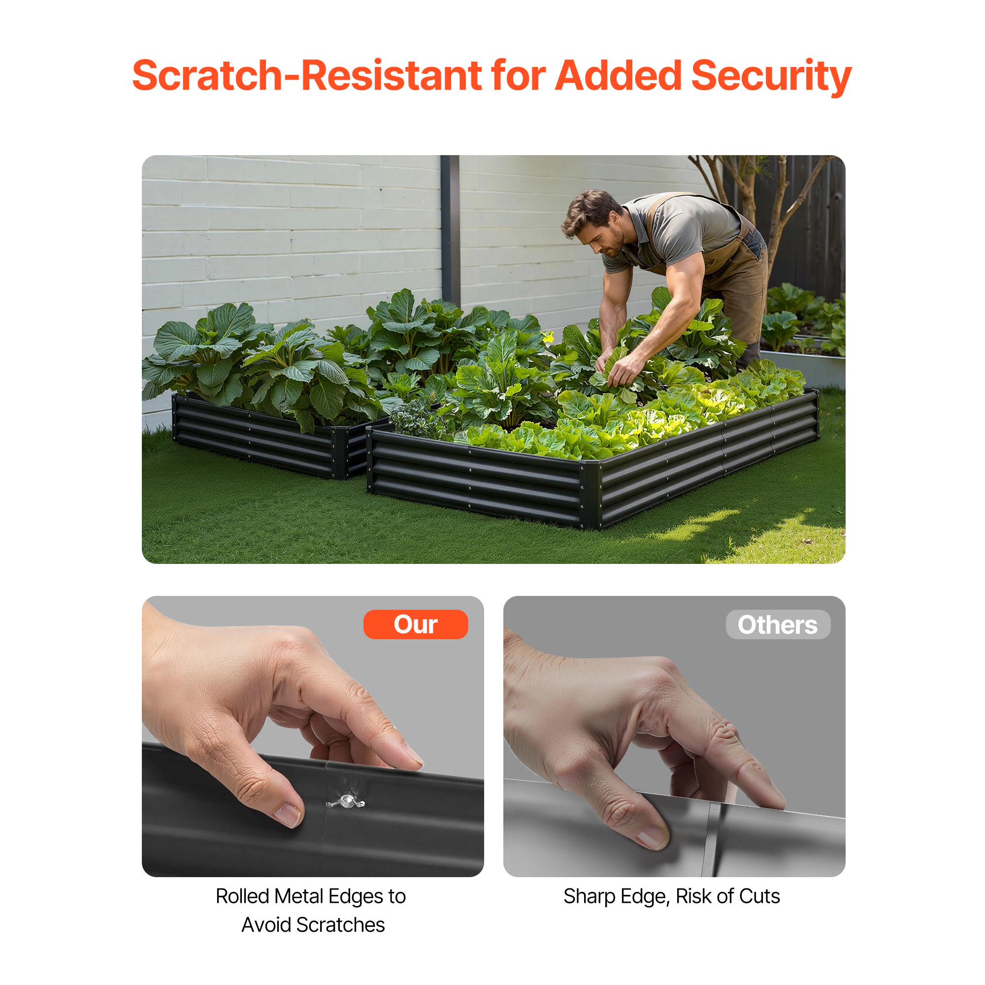 HONGGE 6x3x2 Ft Galvanized Raised Garden Bed, Dark Gray Metal Planter Box with Open Bottom Drainage Design