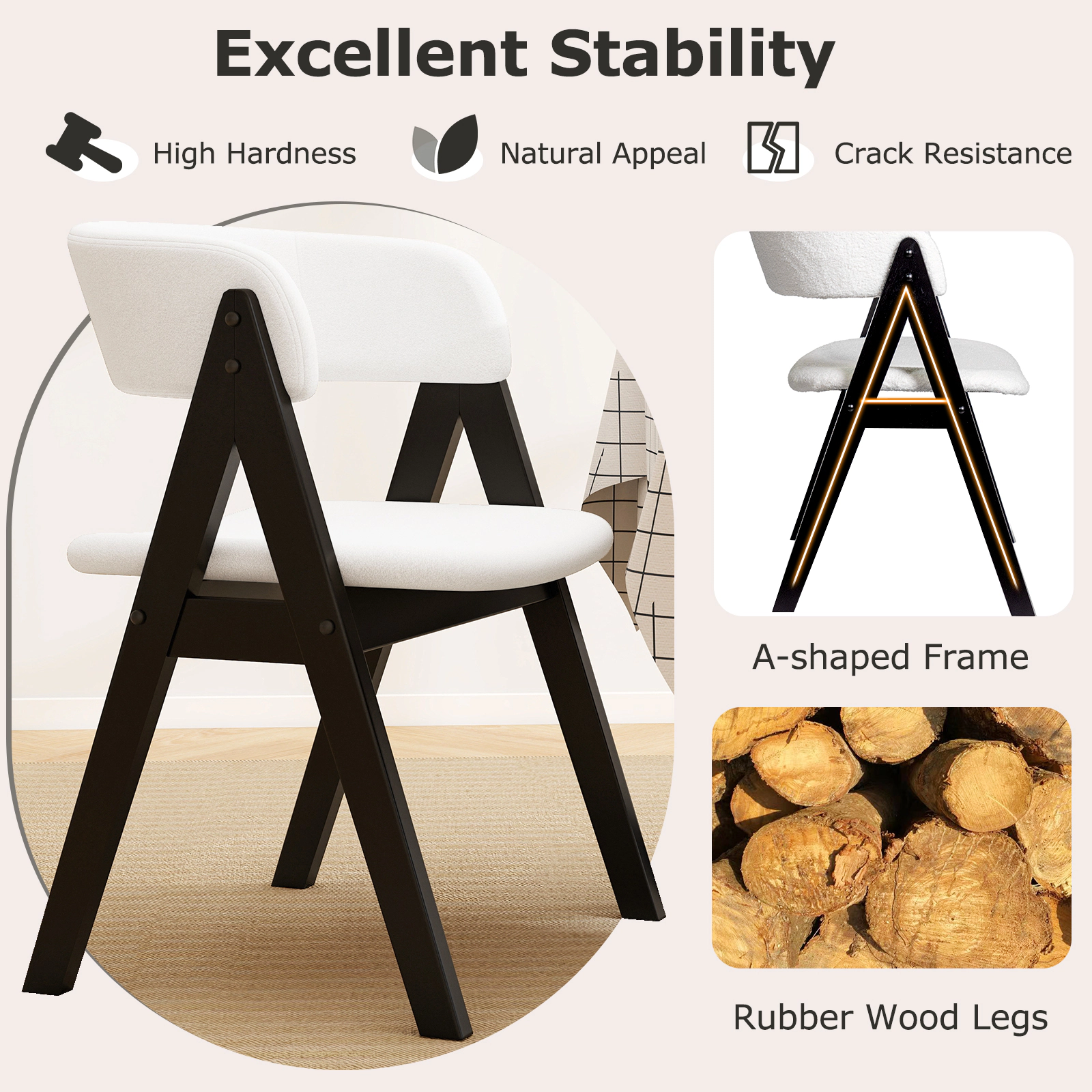 SUGIFT Set of 4 Faux Sherpa Mid-Century Dining Chairs with Armrests