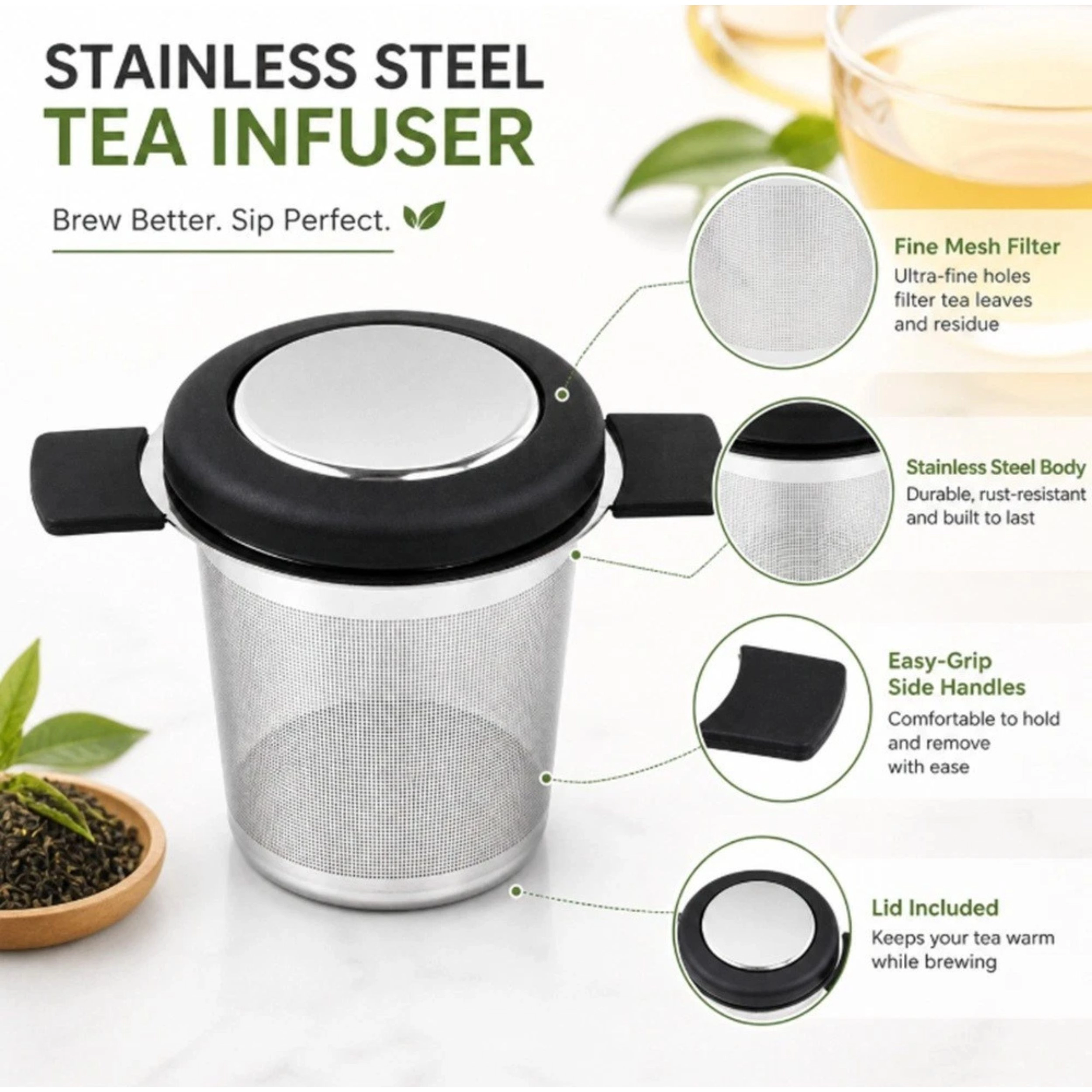 Home Collection Stainless Steel Loose Leaf Tea Infuser Fine Mesh Strainer