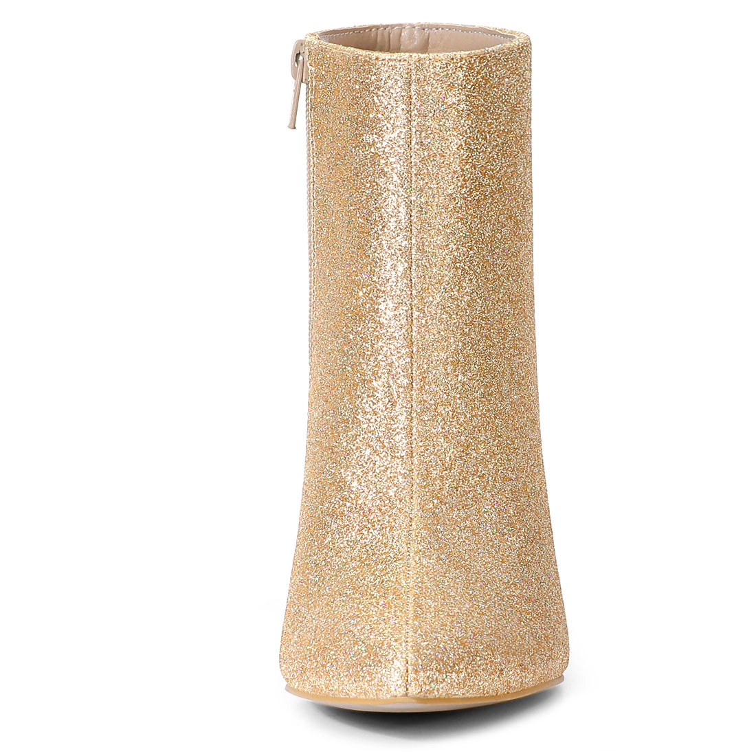 BLISSFUL STEP Women's Chunky Heel Glitter Ankle Boots
