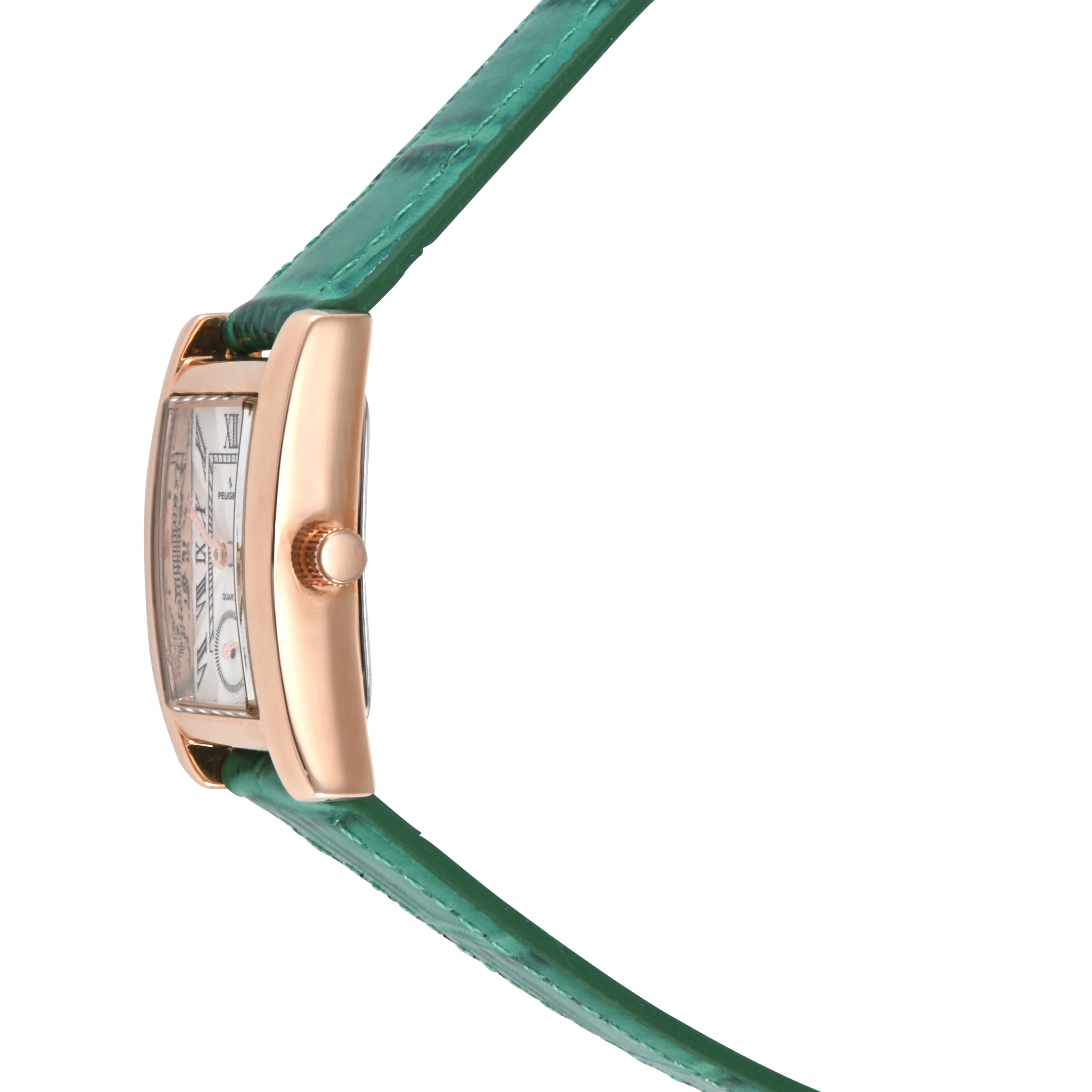 Peugeot Women's Contour Tank Shape Case Green Watch with Roman Numerals