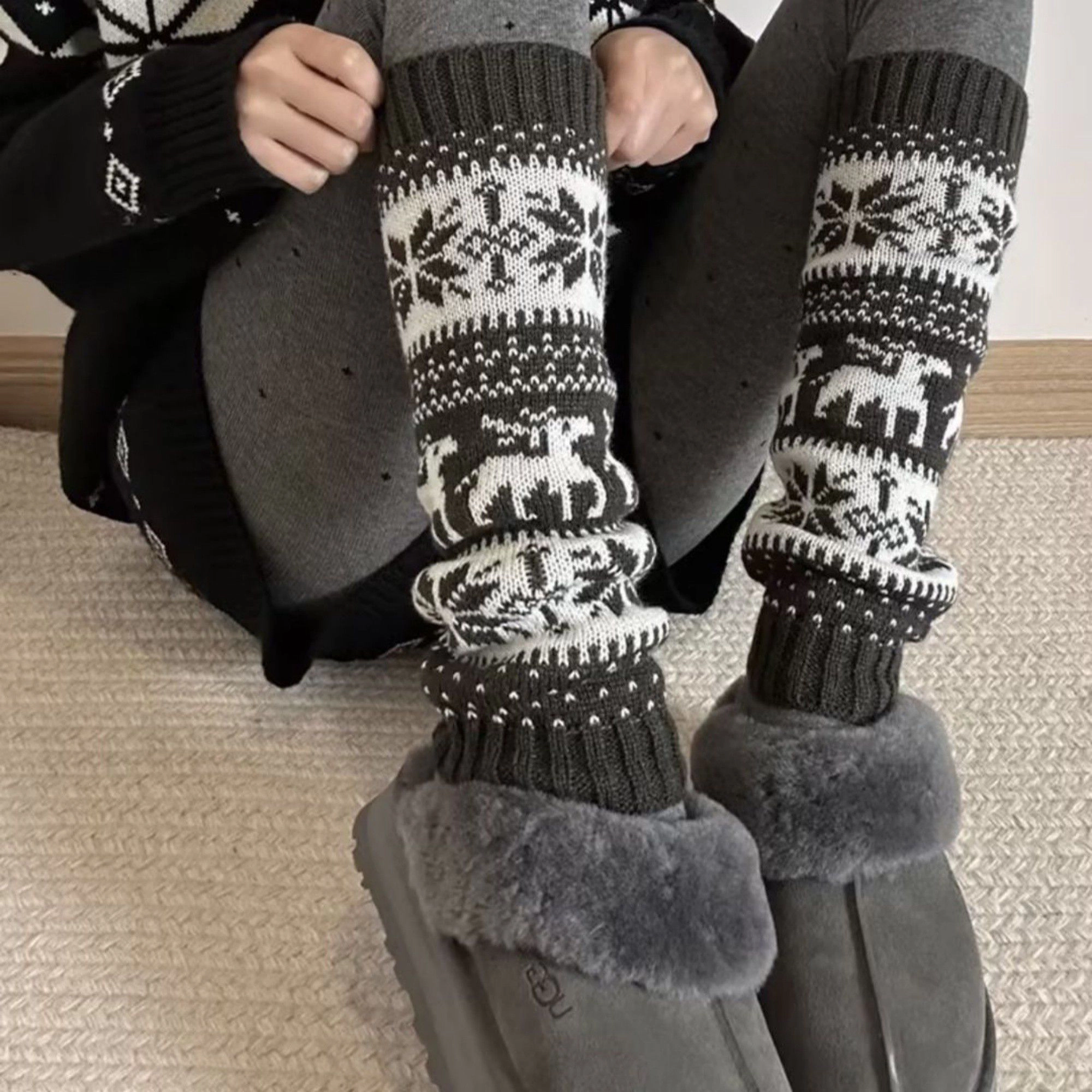 Anna-Kaci Women's Fair Isle Pattern Ribbed Knit Winter Leg Warmers