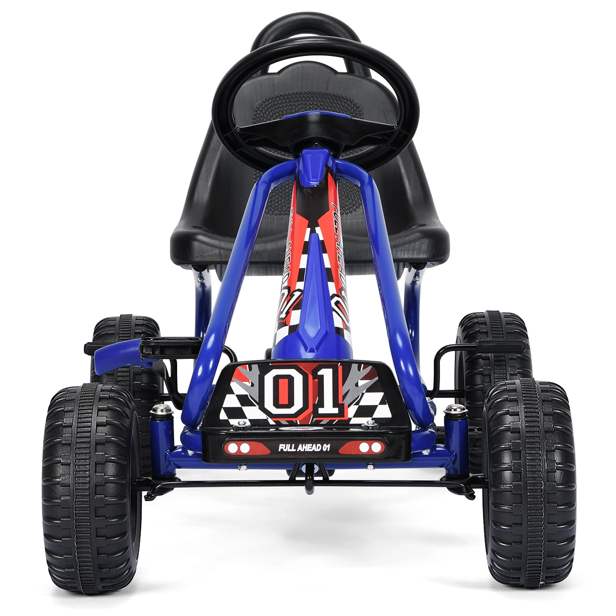 SUGIFT Blue Kids 4-Wheel Pedal Ride-On Go-Kart with Adjustable Seat and Handbrake 36-in W 66-lb Rider