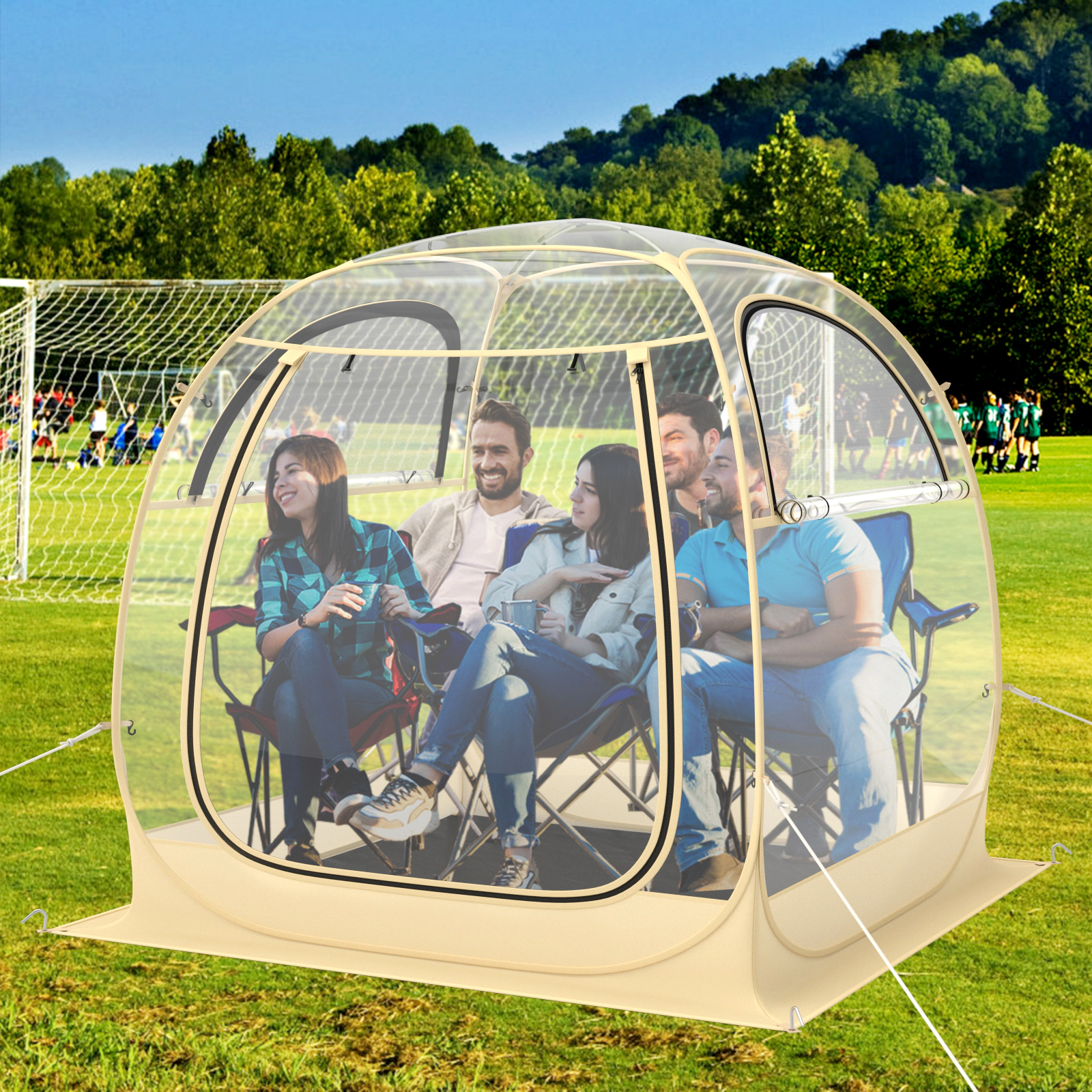 LJG Instant Pop up Sports Tent with Carrying Bag and Floor Mat for 1-2/5-6 People