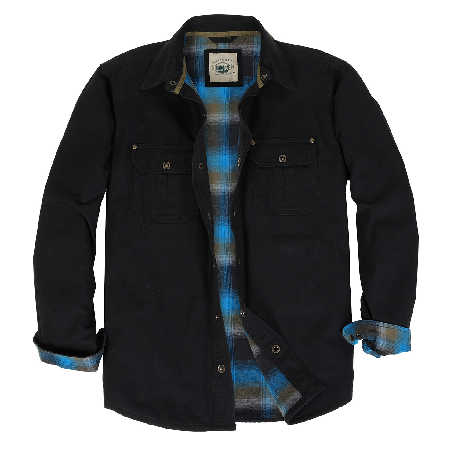 Gioberti Men's 100% Cotton Brushed and Soft Twill Shirt Jacket with Flannel Lining