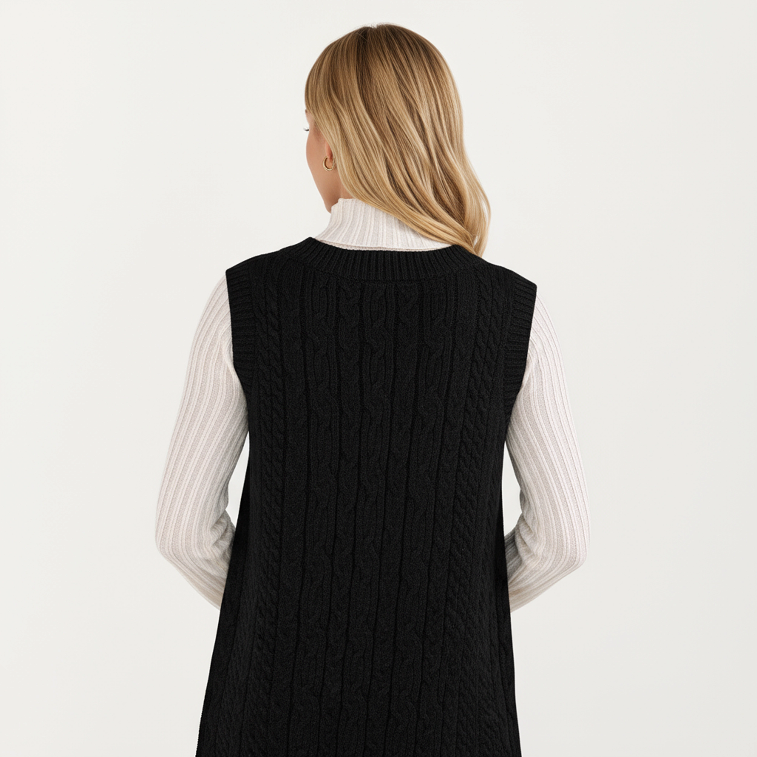 Anna-Kaci Women's Cable Knit Deep V-Neck Sleeveless Sweater Dress