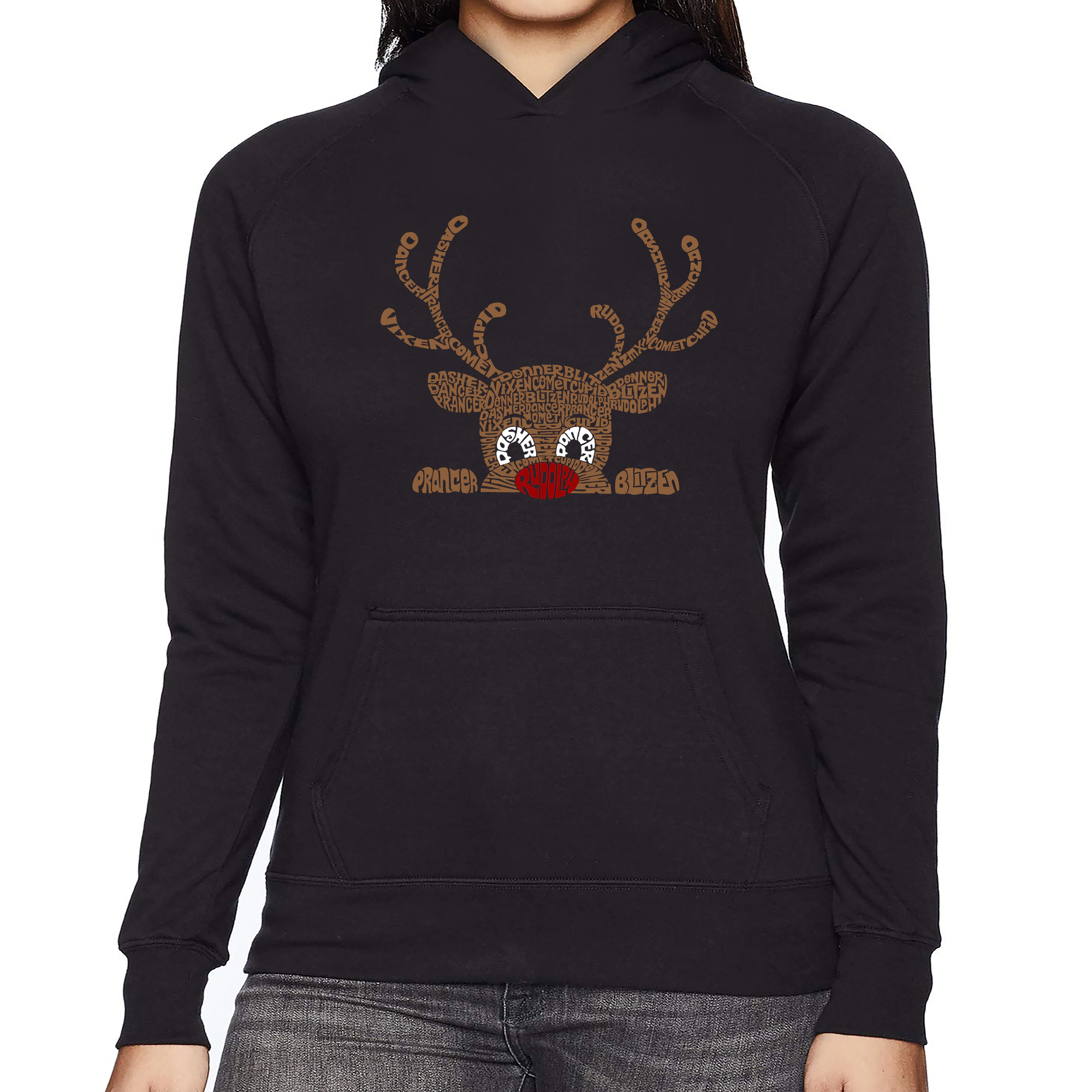 LA Pop Art Peeking Reindeer - Women's Word Hooded Sweatshirt