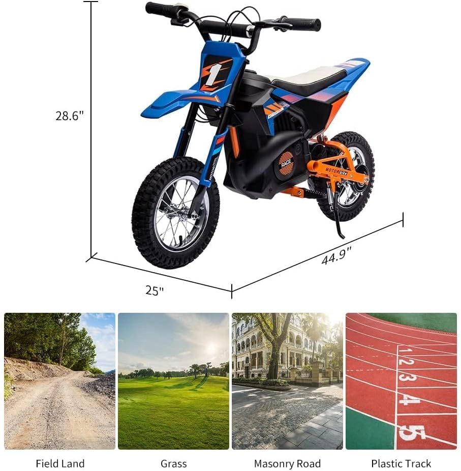 24V Electric Dirt Bike for Kids 8+, 250W Off-Road Motorcycle 13.6MPH w/Twist Throttle, Metal Suspension, Air Tires