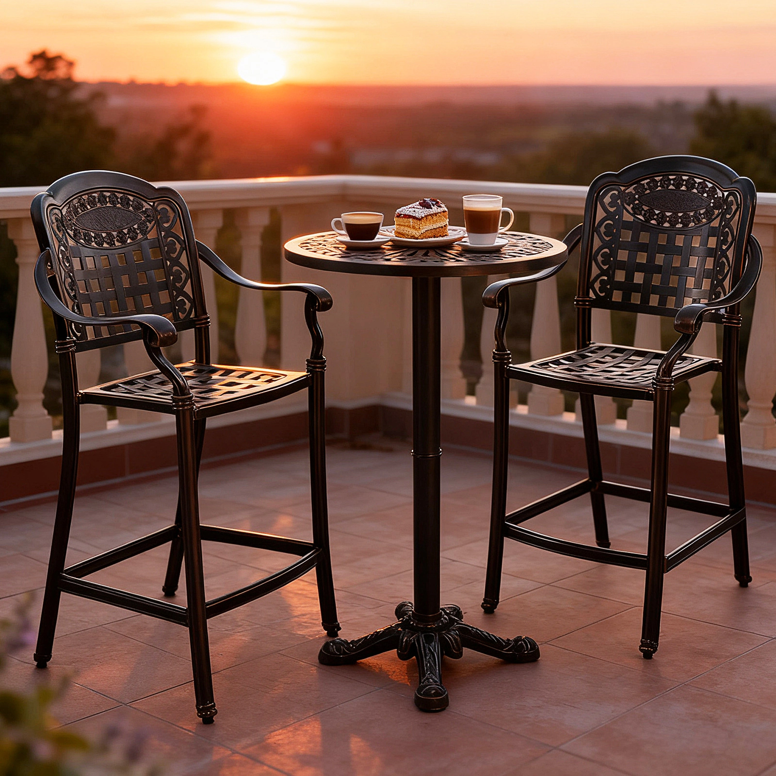 LJG Set of Outdoor Bar Stool 25.5 Inch Counter Height Cast Aluminum Bar Chairs