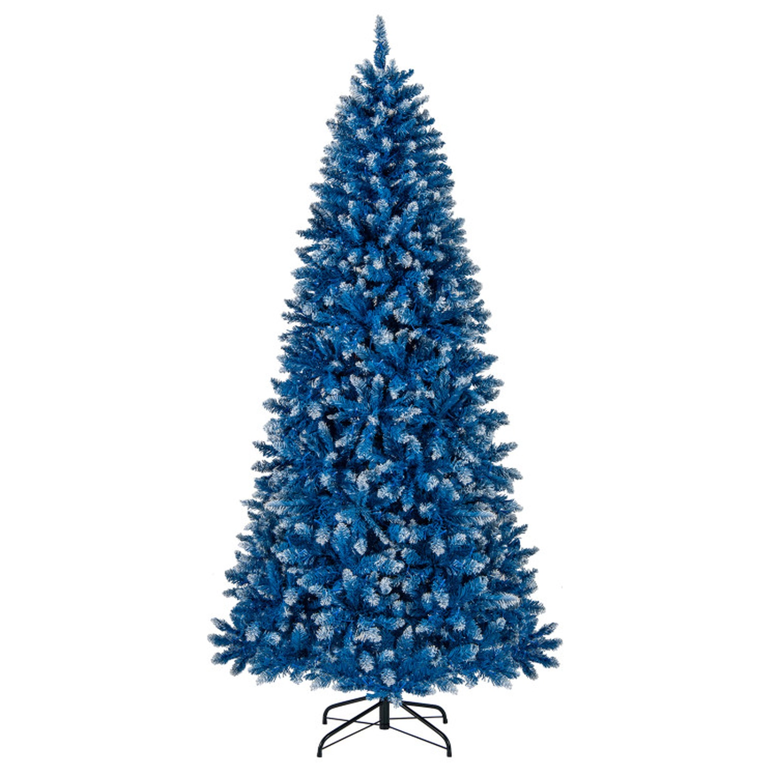 SUGIFT 7 ft Blue Artificial Christmas Tree Pre-Lit Snowy Branch Tips with Metal Stand