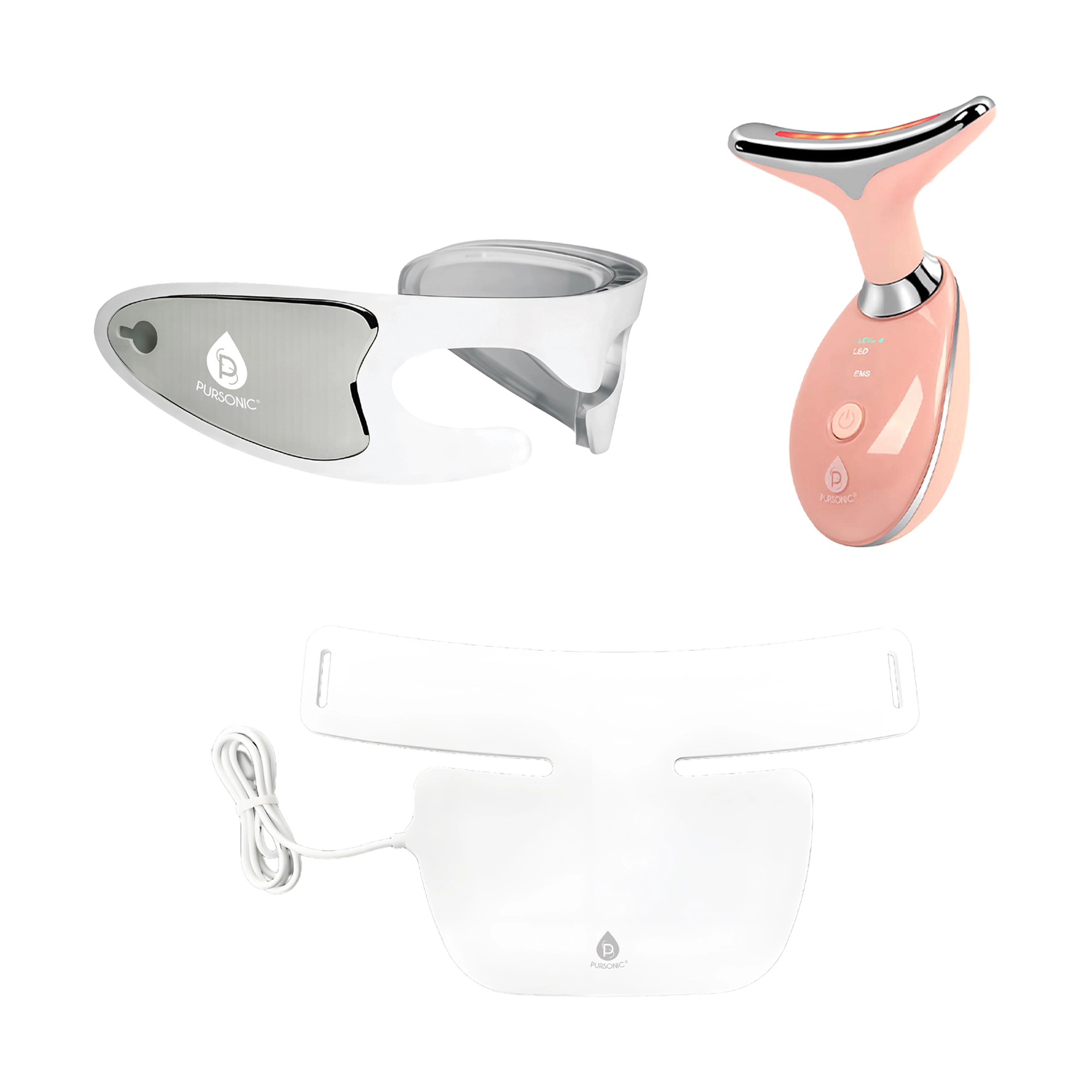 Pursonic Women's LED Light Therapy Anti-Aging Skincare System with Eye Mask, Face Device & Neck Plate