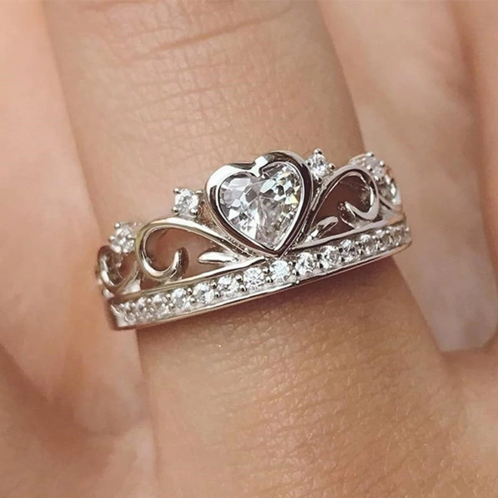 Crown Heart Hollow Out Promise Ring with Cubic Zirconia for Women