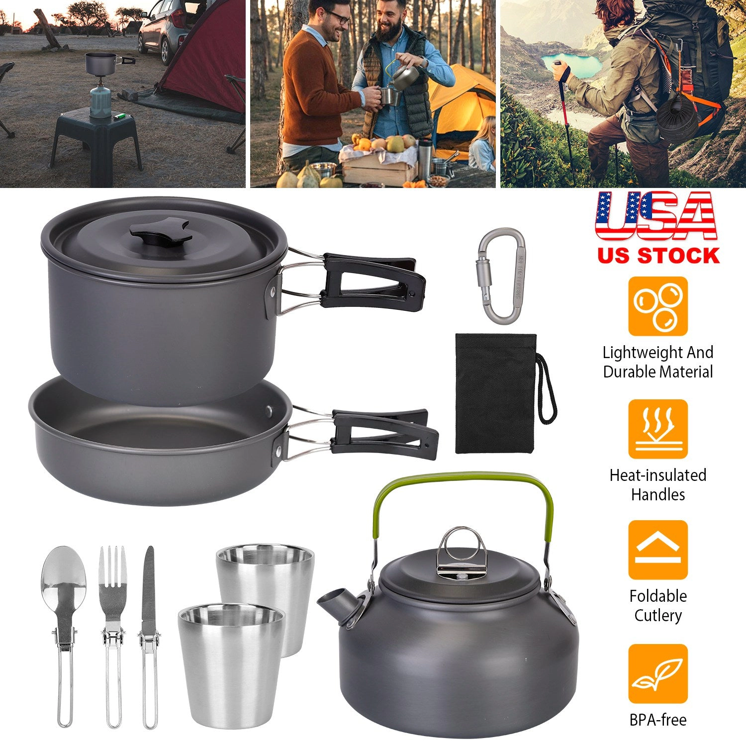 GBruno 12-Piece Aluminum Camping Cookware Set