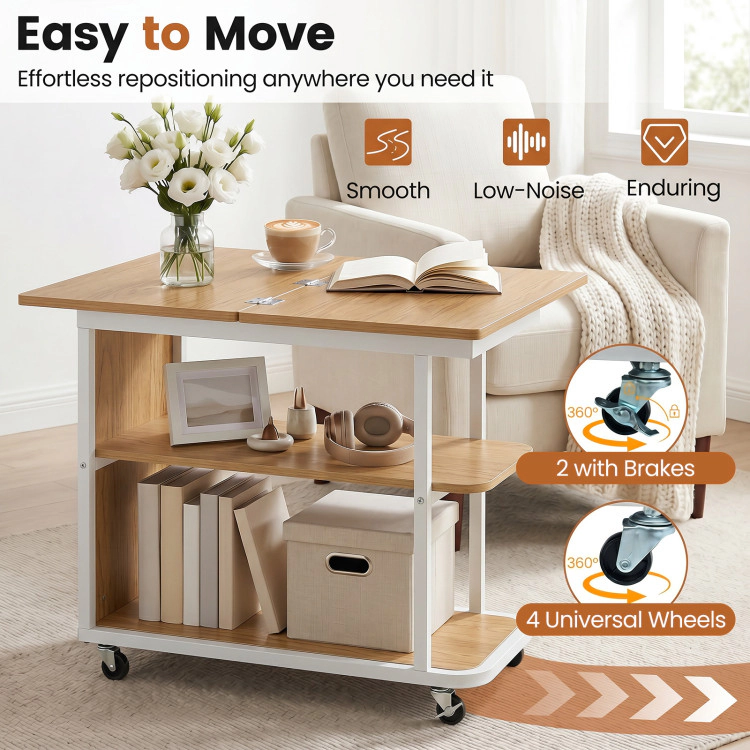 Hivvago Mobile Night Stand With Foldable Swivel Top And 2-Tier Shelf For Small Spaces