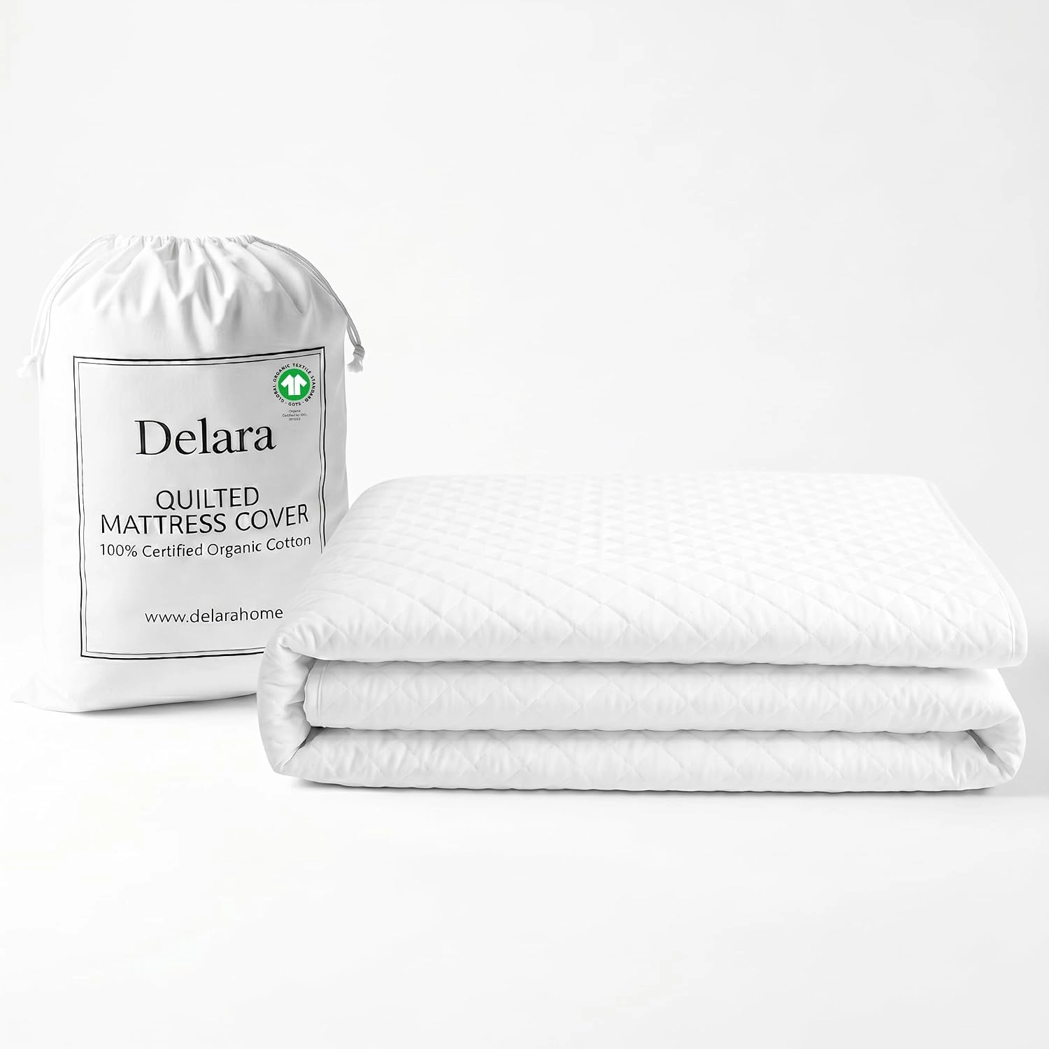 Delara Quilted Organic Cotton Mattress Pad Cover GOTS Certified 400TC 300 GSM Breathable Machine Washable 18" Pocket