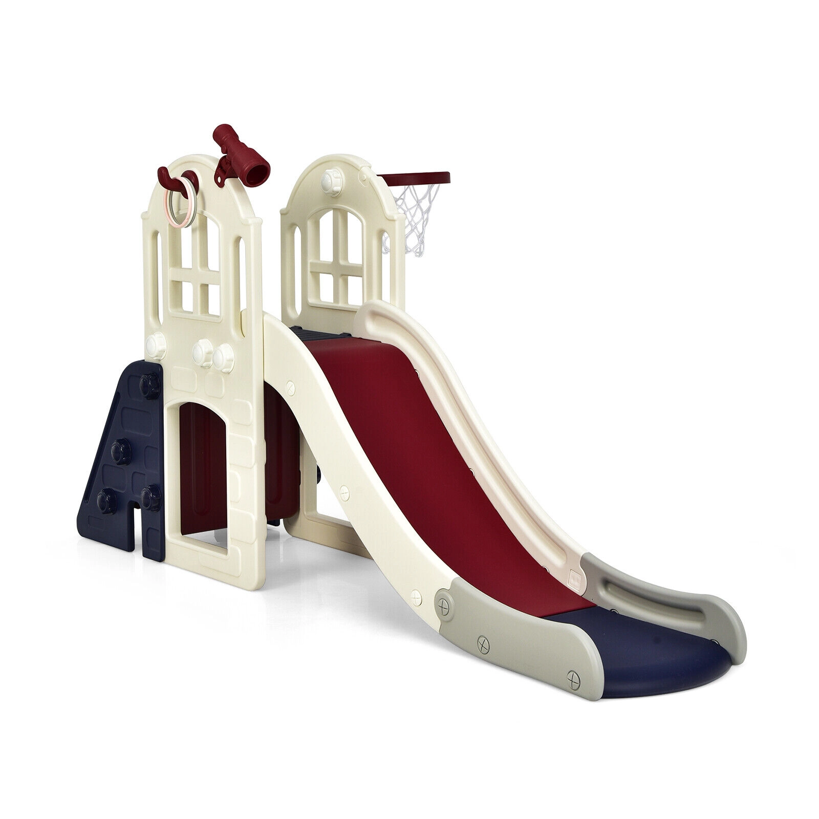 LJG 6-In-1 Large Slide for Kids Toddler Climber Playset with Basketball Hoop