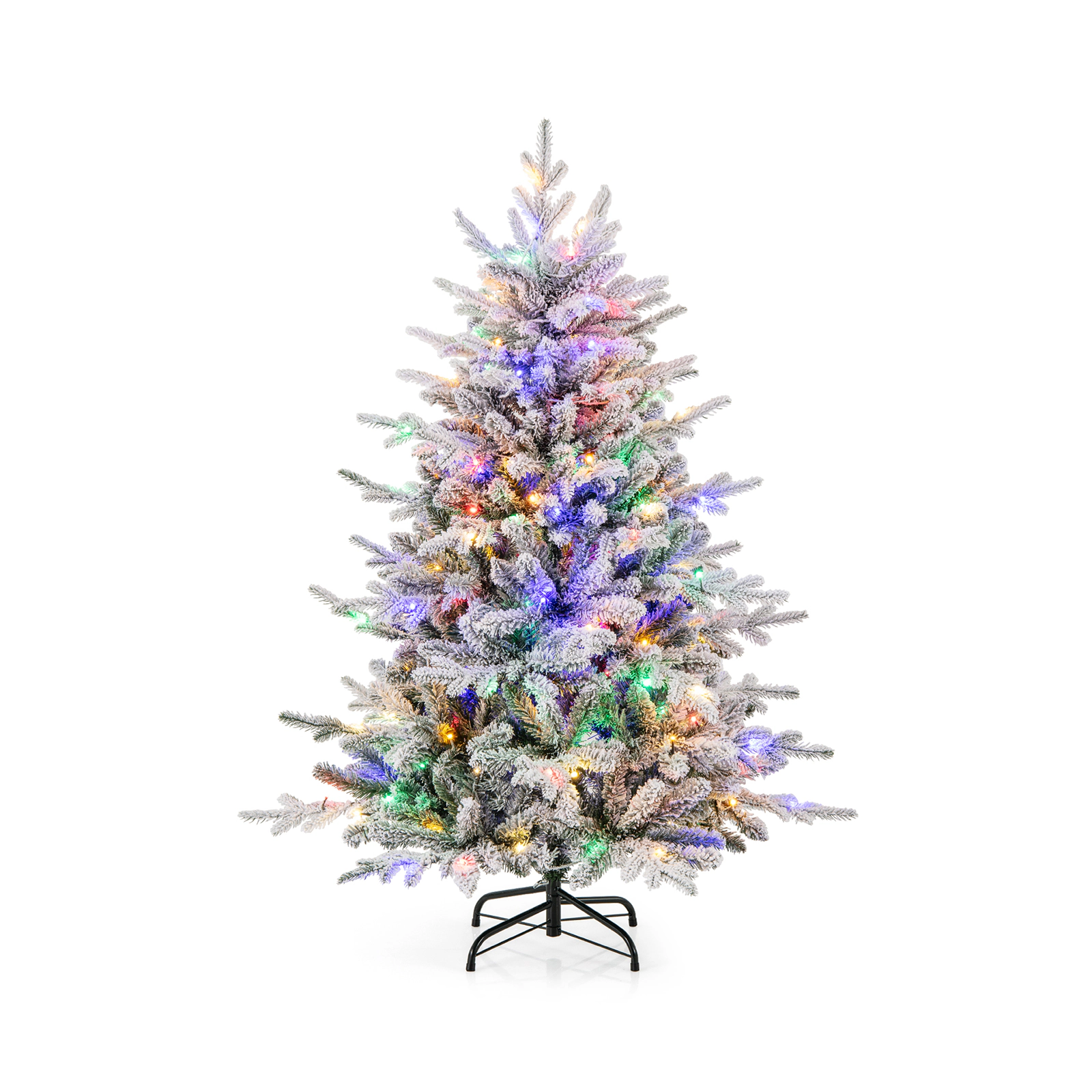 LJG Flocked Christmas Tree with 8 Lighting Modes and Multi-Color LED Lights