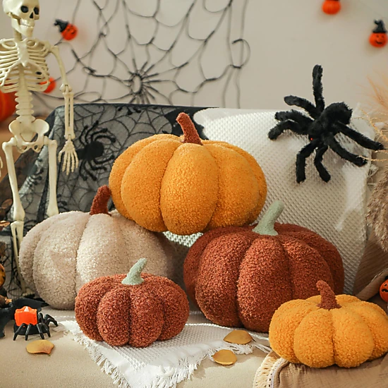 WZK Set of 2 Ultra Soft Teddy Fleece Pumpkin 3D Pillows, Color: Off ...