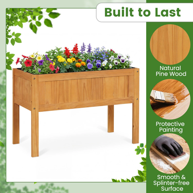 Hivvago Wood Raised Garden Bed Elevated Planter Box with Bed Liner and Drainage Holes for Vegetables Flowers Herbs