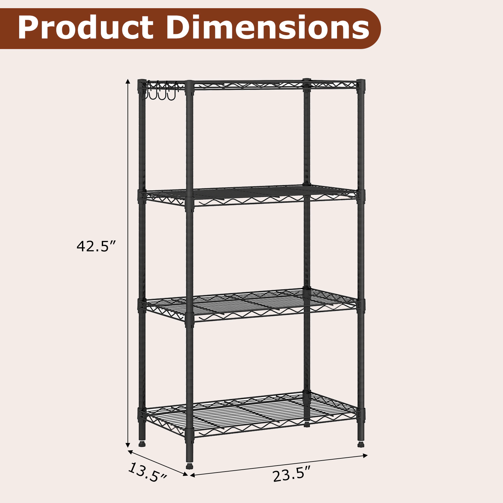 SlickBlue Adjustable Wire Shelf Organizer with Hooks for Multiple Spaces