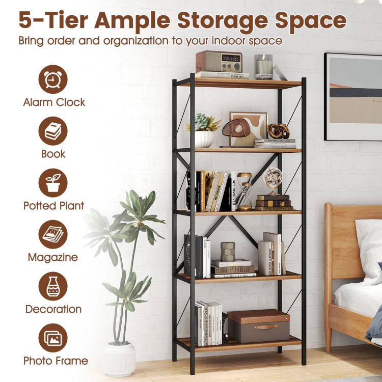 Hivvago 5-Tier Tall Bookshelf Industrial Bookcase with Heavy-Duty Metal Frame Modern Storage