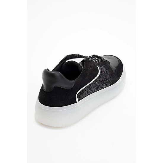 Forever & Always Womens Felipe Glitter Leather Sneakers