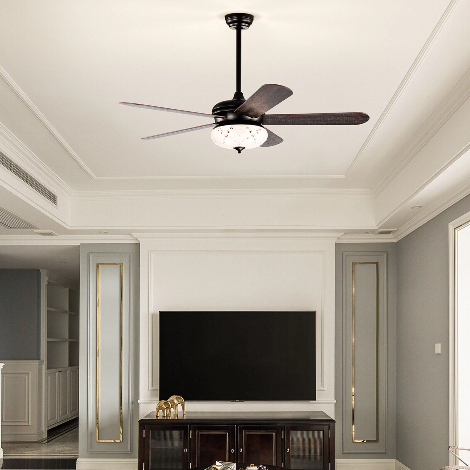 SUGIFT Walnut 5-Blade Retro Ceiling Fan with Remote Control and 3 Wind Speeds 52-in Dia 5520-CFM Airflow