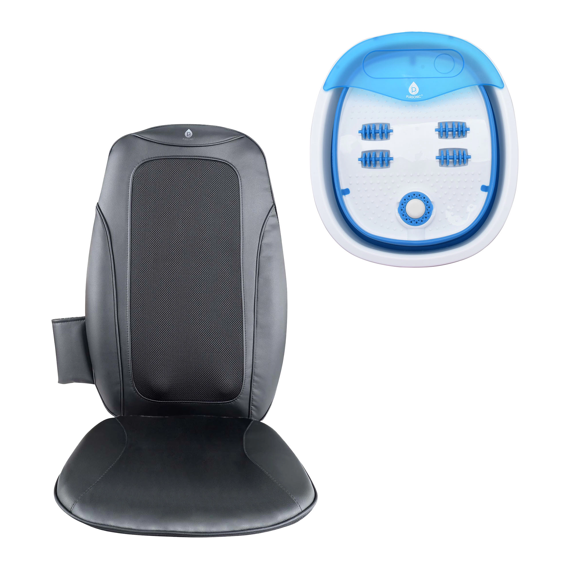 Pursonic Unisex Total Relaxation Bundle: Shiatsu Chair Massager & Collapsible Wireless Footbath Spa Massager